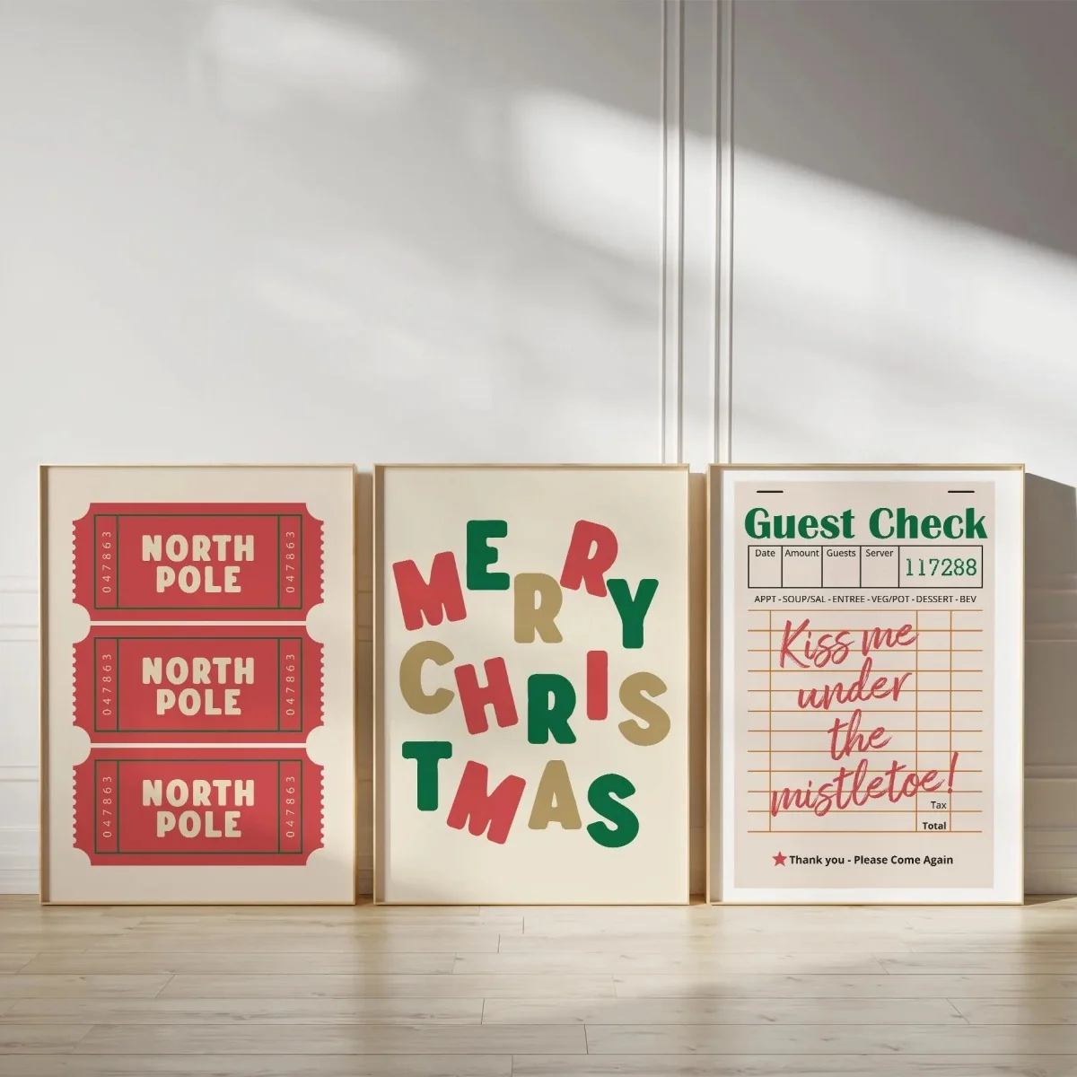 3pcs/set Merry Christmas North Pole Ticket Guest Check Canvas Print Poster Modern Minimalism Art Prints Bedroom Home Decor