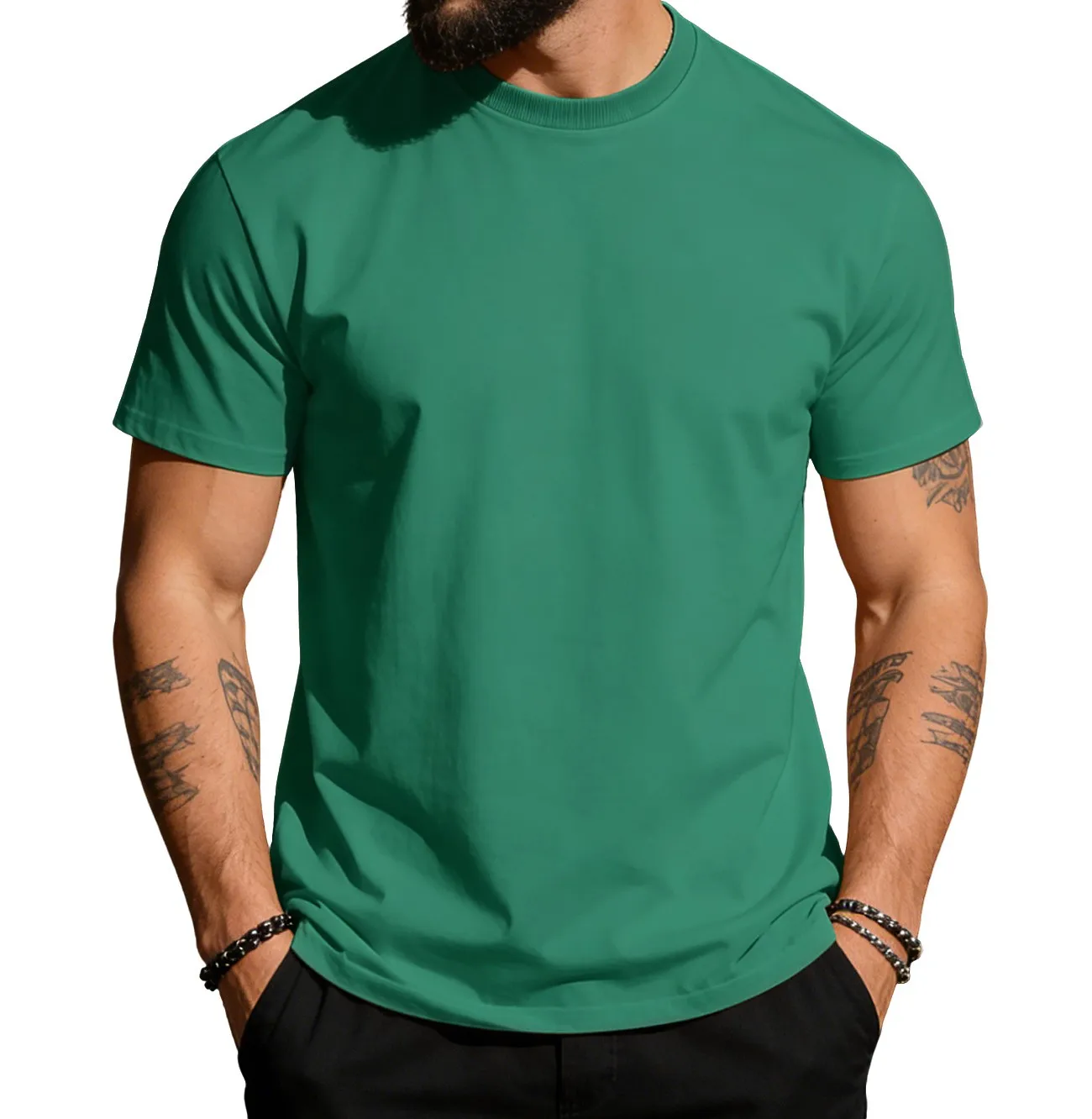 

Men's Summer Solid Color Round-neck Cotton T-Shirt - Casual Sports Solid Color Simple Short Sleeve Daily Commuting Shirt for Men