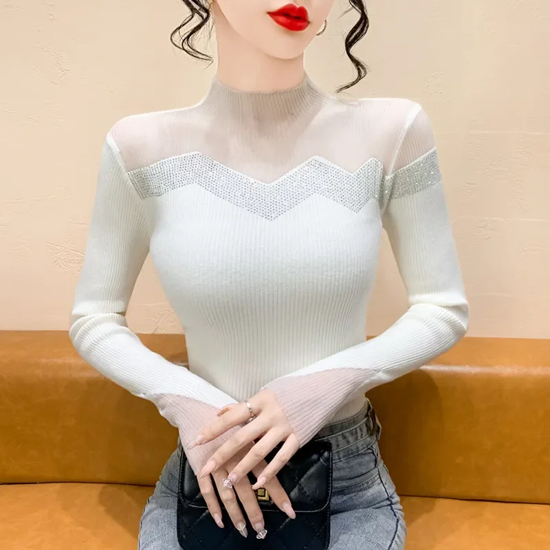 Nuova moda autunno inverno versatile dimagrante elegante top in maglia a maniche lunghe per donne alla moda