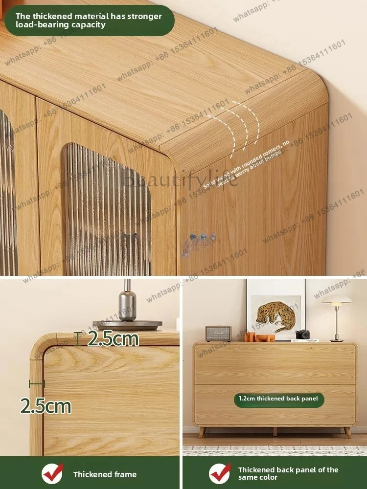Modern Simple Living Room Storage Side Cabinet Integrated Storage Against the Wall Kitchen Locker Solid Wood Frame Log Color