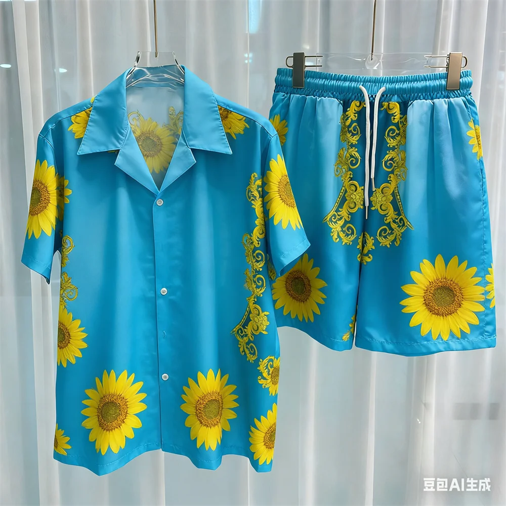 ثلاثية الأبعاد الرجال مجموعة الترفيه قطعتين مجموعة تي شيرتات قصيرة للأطفال عالية الجودة الصيف هاواي قميص مجموعة للجنسين قميص مجموعة المنزل منامة ملابس رجالي y2k #1