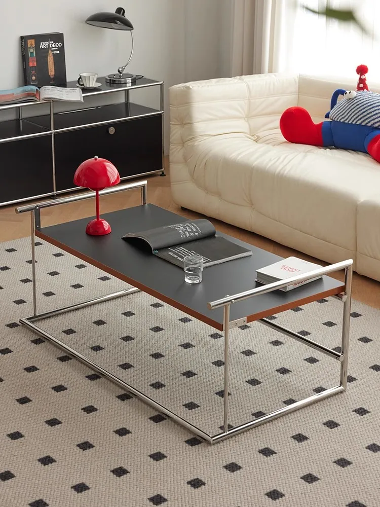 Retro Bauhaus multifunctional coffee table living room home use solid wood stainless steel tea station transformable desk