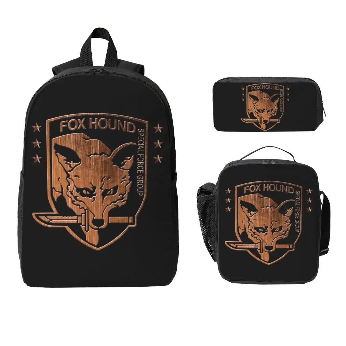 

Foxhound Special Forces Group Metal Gear Solid Backpack BookBag School Bag Shoulder Bags 3ps Insulated Lunch Bag Pencil Case