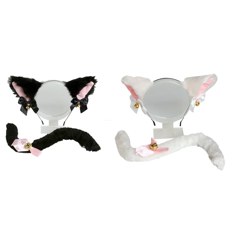 Stylish for Cat Ears Headband and Tail Furry Halloween Cosplay for Women Adults Dropsale