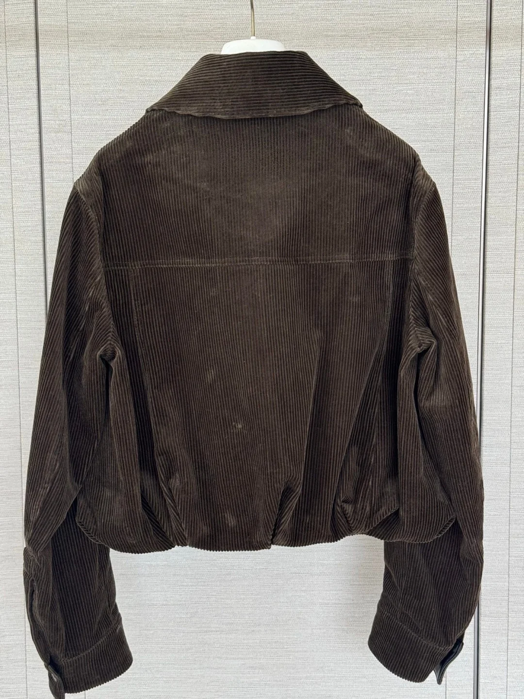 Chocolate Brown Corduroy Cropped Jacket Collared Button Down