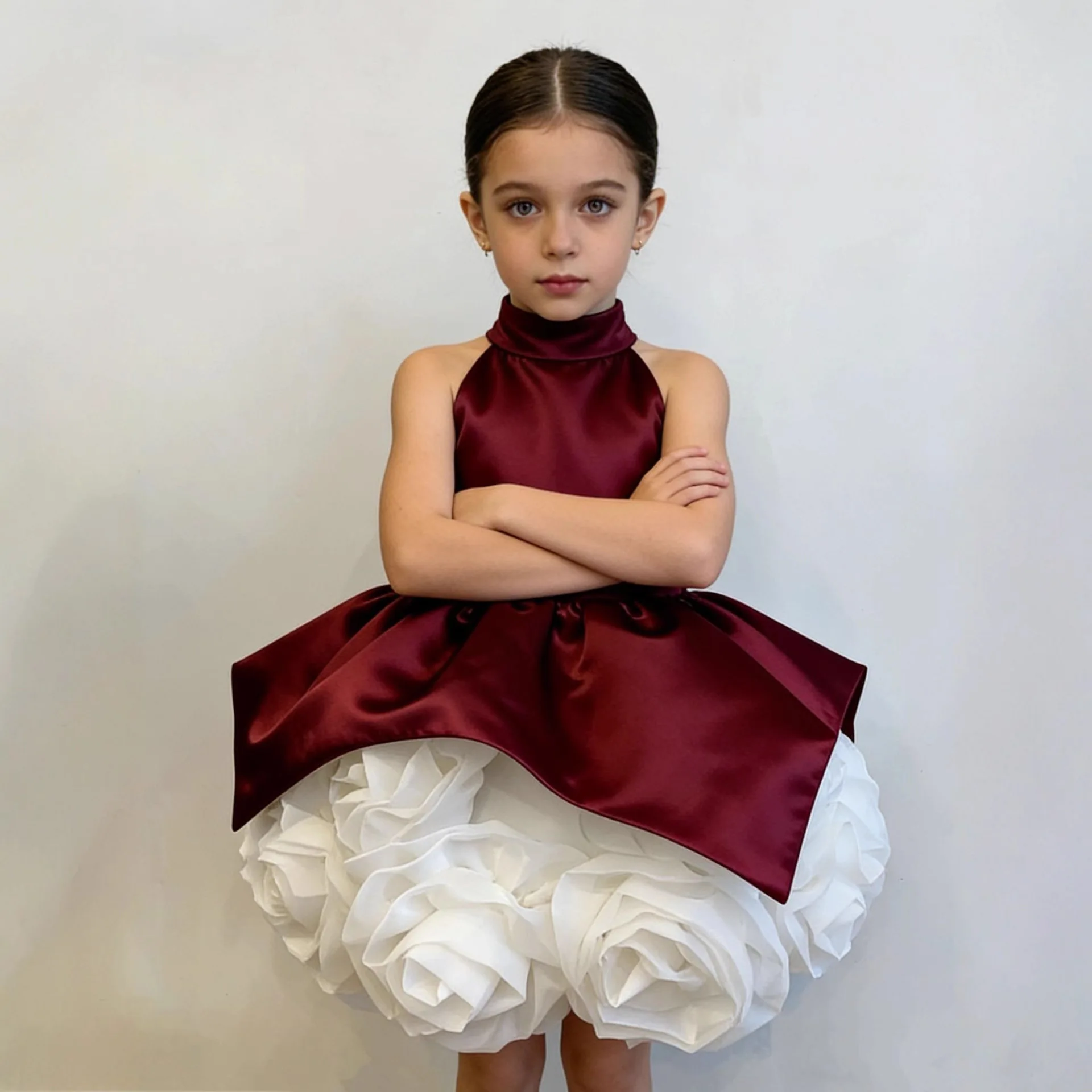 RAISE Mädchenkleid im Europäischen und Amerikanischen Stil, Geburtstags- und Festkleid, Elegantes Satin-Kleid Ärmellos mit Neckholder und Puffrock für Bälle und Abschlussbälle