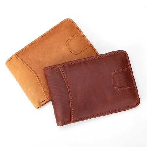 Imagen 2 del producto Nueva cartera pequeña informal de cuero genuino para hombre, monedero delgado para hombre, tarjetero, Mini monedero de bolsillo, 4 colores