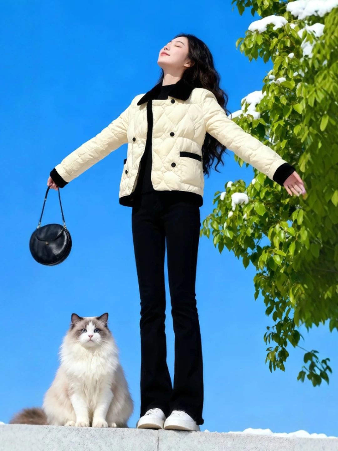 

Sli Unique Spring Cotton Jaet Women's Outerwear Commute Korean Sle Straight Cut Long Sve Collar Double Button