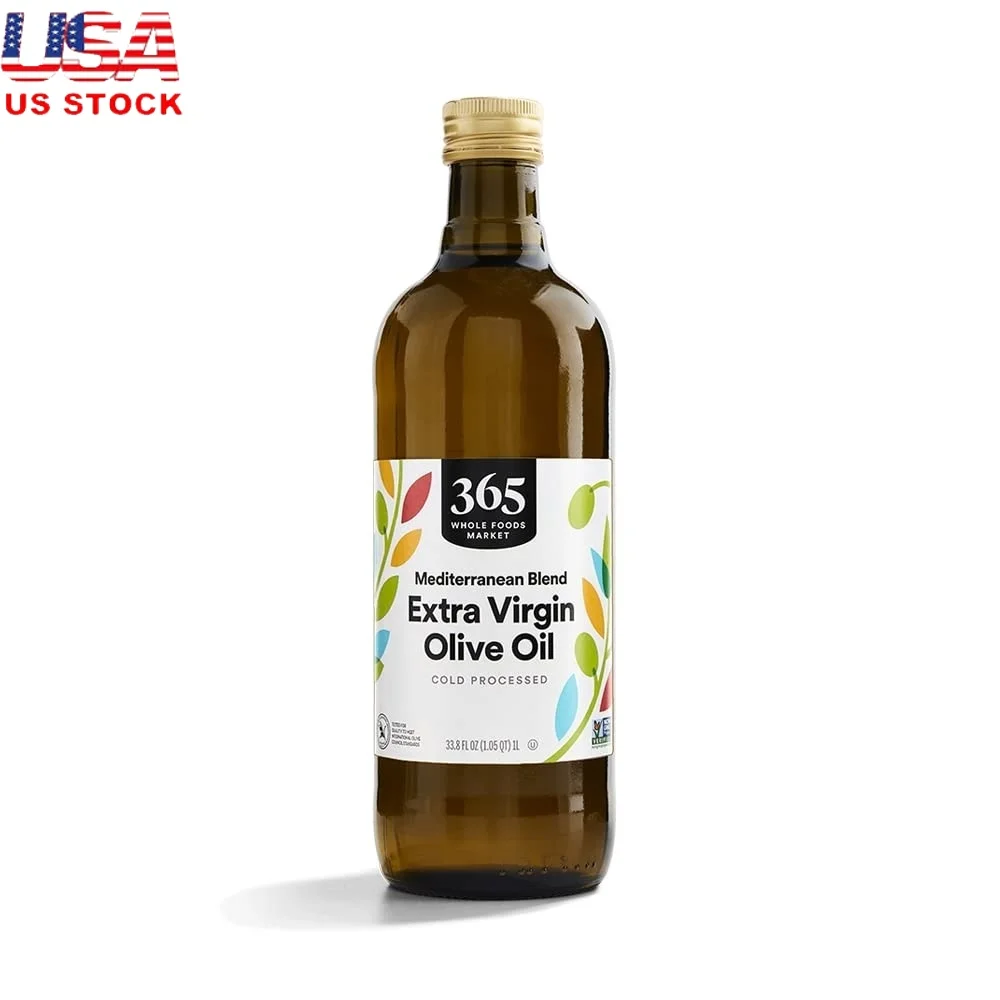 Aceite de oliva virgen extra orgánico premium, 33,8 fl oz, mezcla mediterránea prensada en frío, apósitos para cocinar y hornear, sin OGM