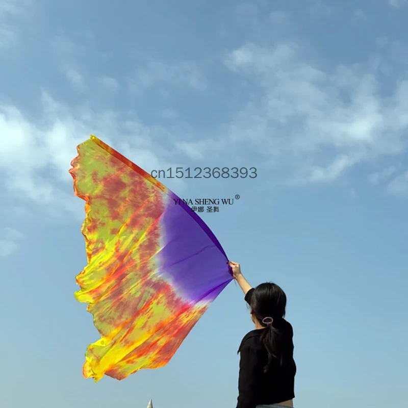 Belly Dance Silk Veil Shawl 100% Real Silk 200X114cm Practice Performance Props Dyed Church Flag Scarf Women's Throw Accessories