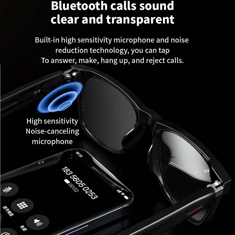 2024 New Men Smart Glasses Headset Wireless Bluetooth 5.0 Sunglasses Outdoor Sport Earphone Calling Music Anti-Blue Eyeglasses