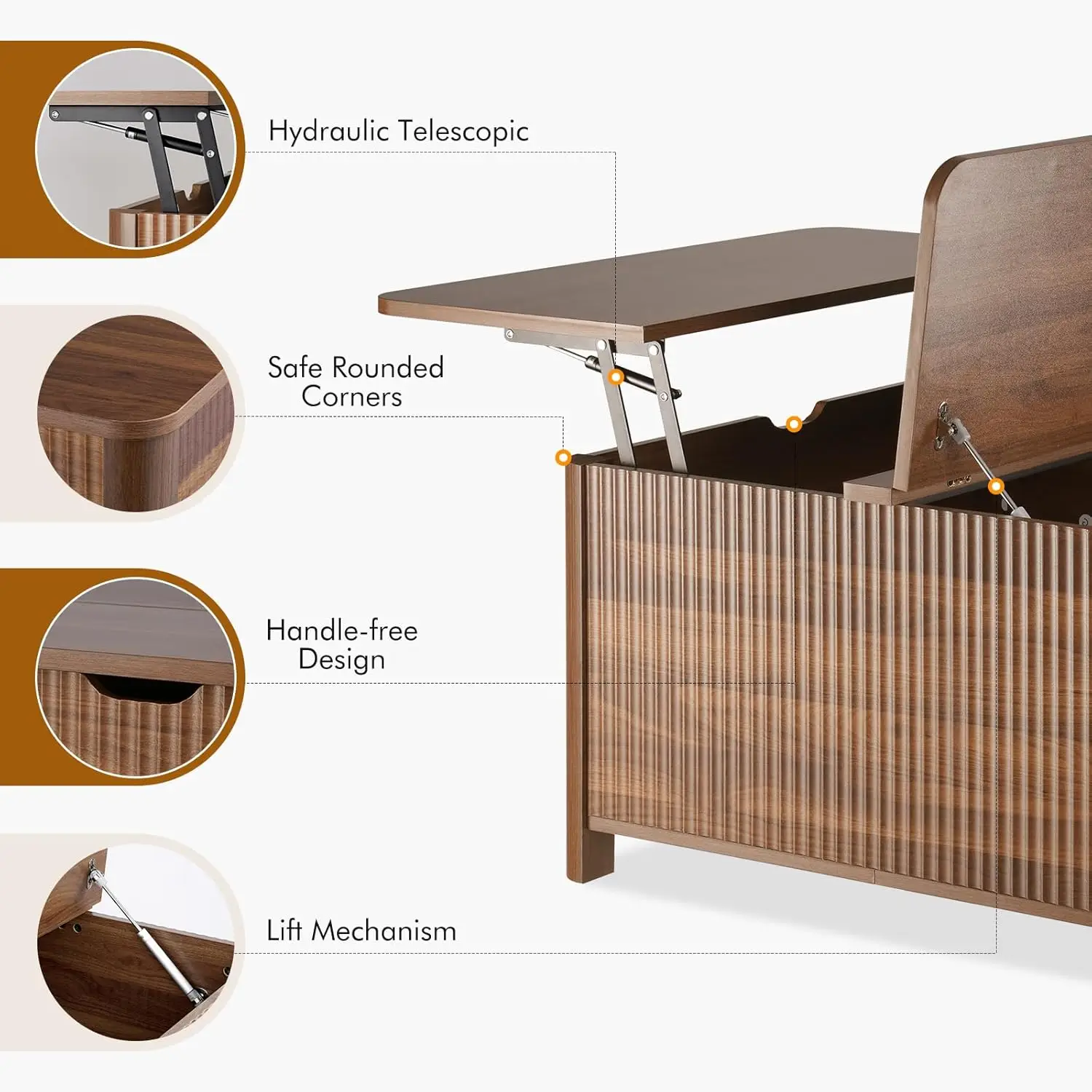 طاولة قهوة من خشب الجوز مقاس 31.5 بوصة - طاولة مركزية مربعة لغرفة المعيشة مع مساحة تخزين مخفية كبيرة وأرفف قابلة للتعديل #4