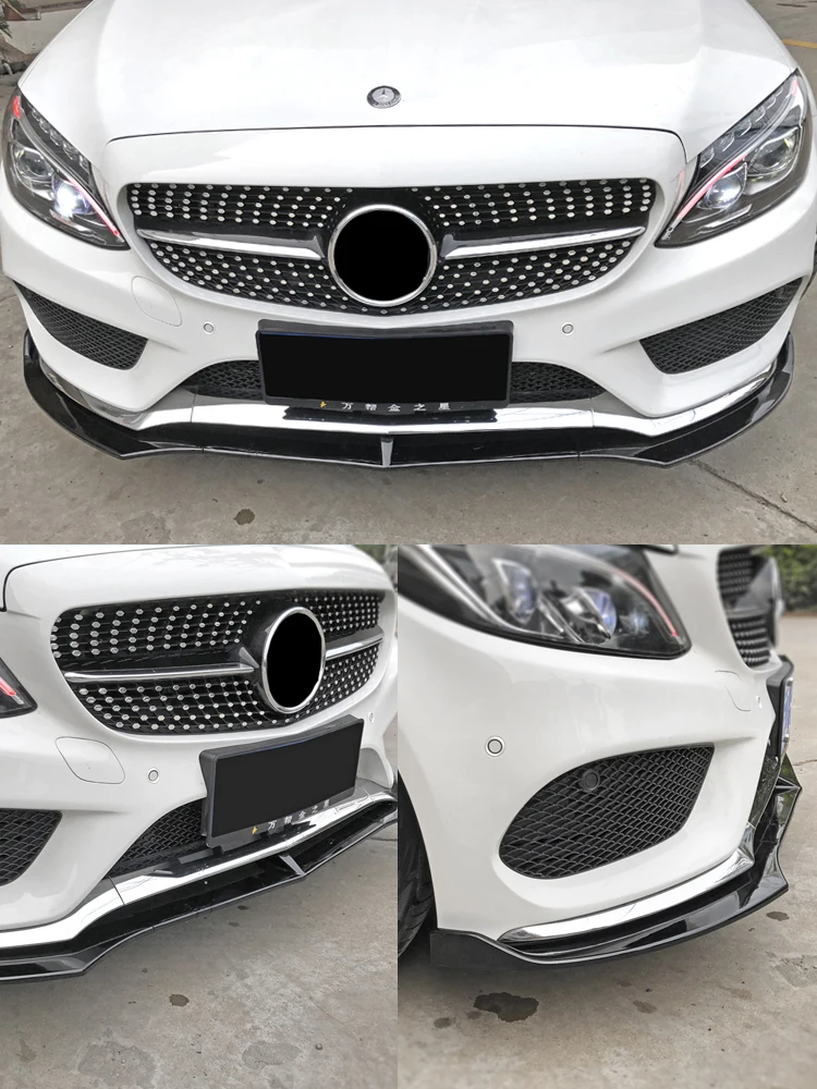 3PCS Bumper Lip Car Front Bumper Splitter Lip Spoiler For Mercedes For Benz C CLASS W205 prefacelift 2015-2018 For C80 C300 C300