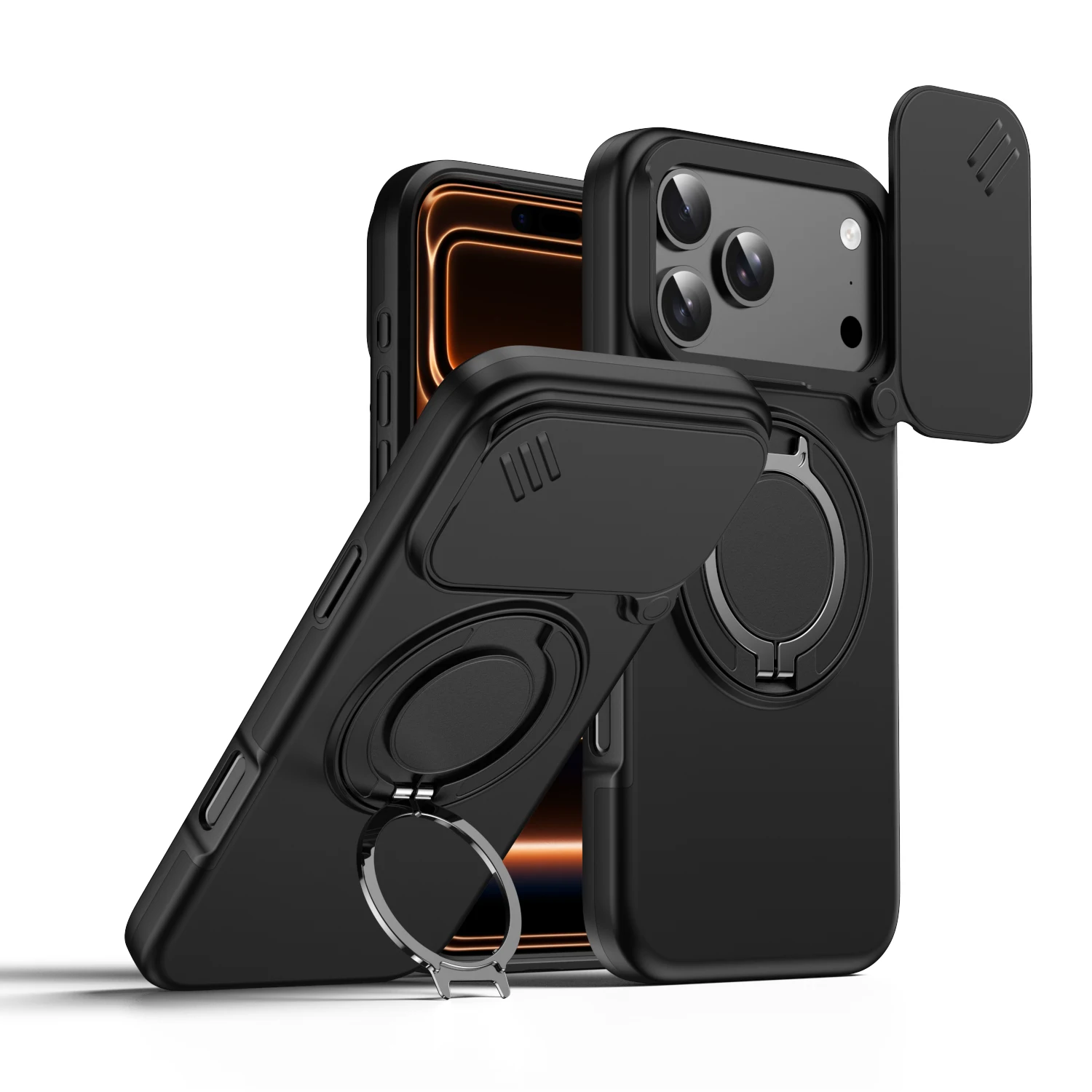 

Magnetic Case with Stand Ring Holder Camera Lens Cover for iPhone 17 Pro Max 17 Pro 17 Plus Anti-Shock Matte Phone Cover