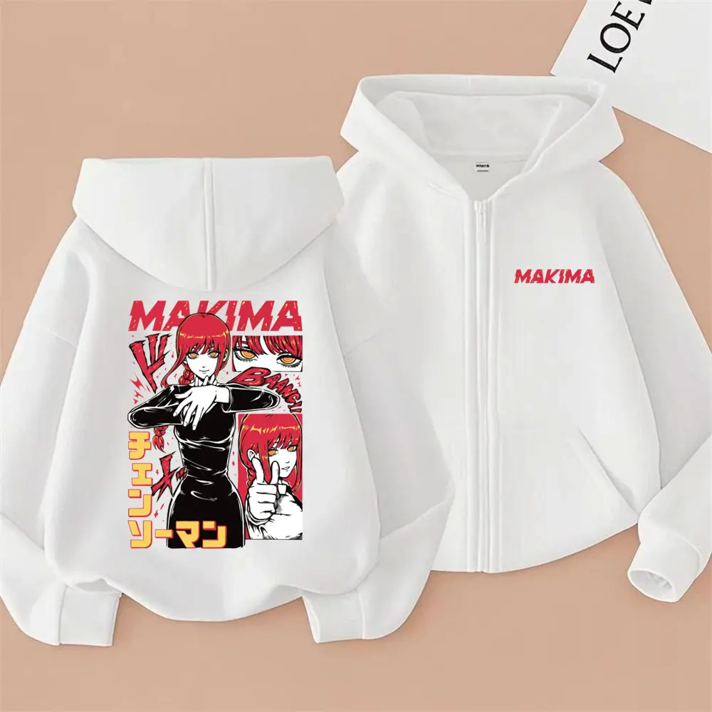 

Anime Chainsaw Man Makima Double Sided Print Zipper Hoodie Men Women Manga Fashion Trend Streetwear Male Vintage Zip Up Jacket
