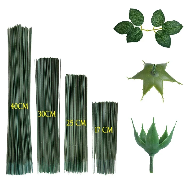 17cm/25/30/40cm Artificial Flower Stems Rose leaves/base Iron Wire Stem DIY Soap/ Paper Flower Stub Accessory Stems Craft Decor