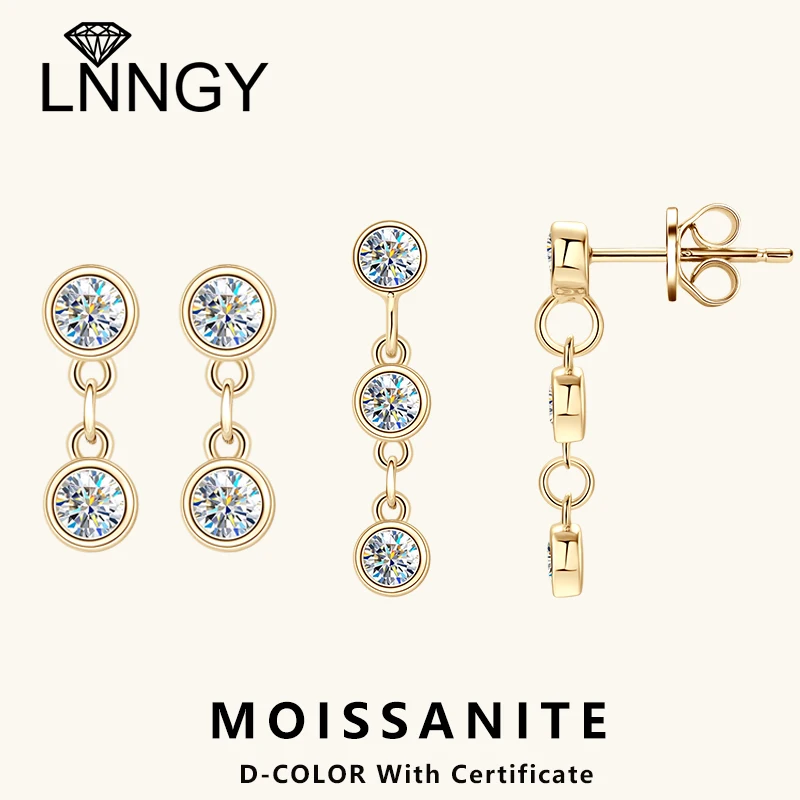 

Lnngy Exquisite Long Chain Tassel Earrings 925 Sterling Silver Bezel 3mm Moissanite Drop Earrings for Women 2026 Modern Jewelry