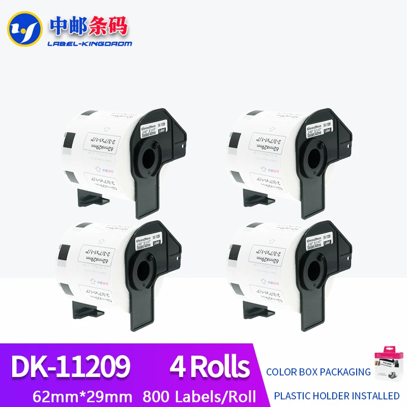 

4 рулона, совместимая этикетка DK-11209, 62 мм * 29 мм, 800 шт. для термопринтера Brother QL-700/800/1060/1100, все в комплект входит пластиковый держатель