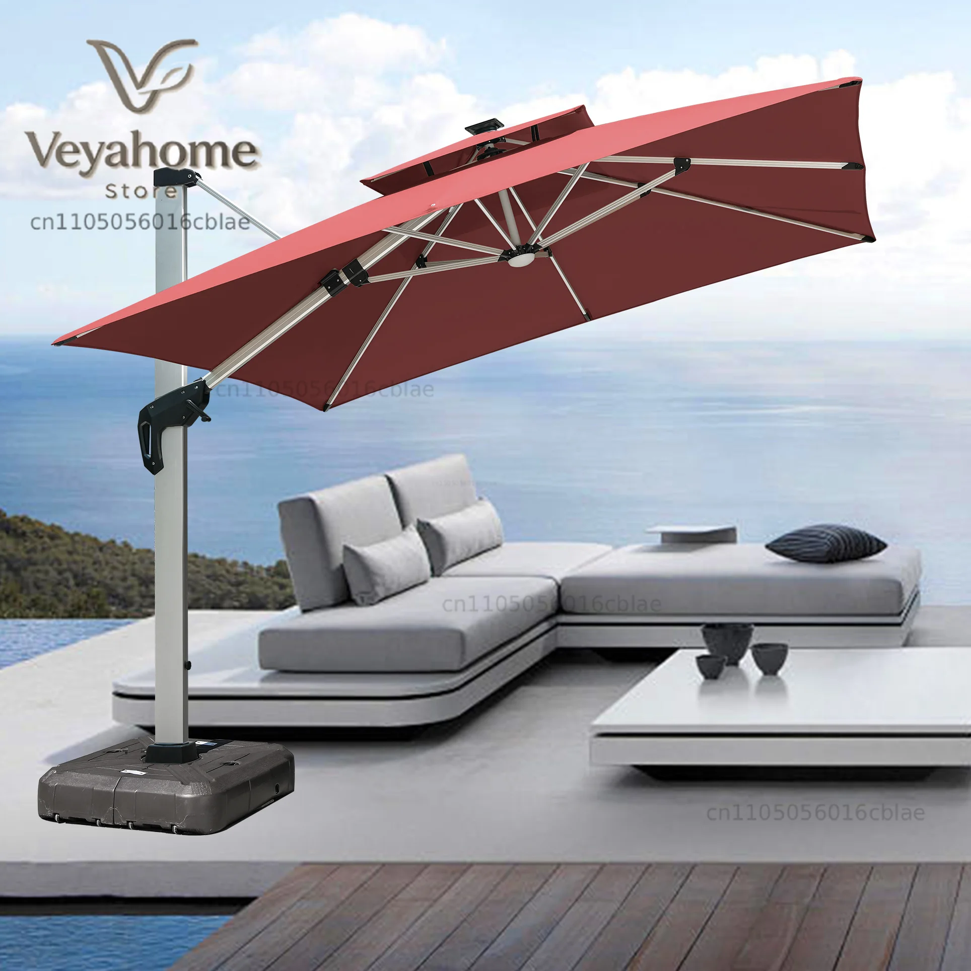 LED Roman Umbrella, Sunshade, Rainproof, Protection,Thickened Material, Aluminum Alloy Columns, Rotatable, Outdoor Umbrella