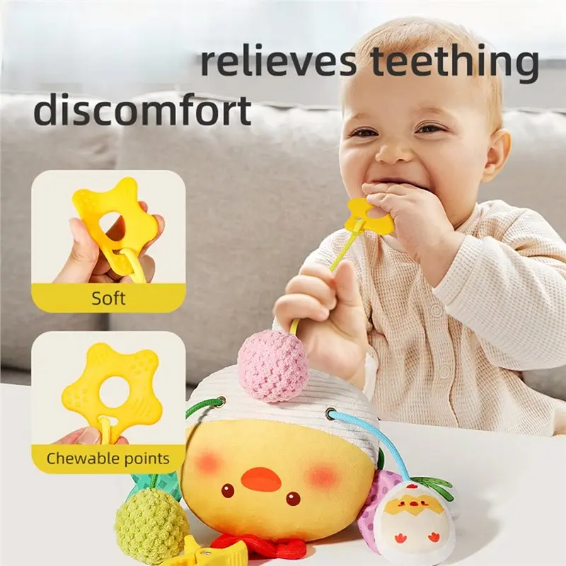 MACH-Polyester Chick Pull String Baby Teething , Birthday Gift Enhancing Color Recognition, Hand-Eye Coordination, Motor Skil