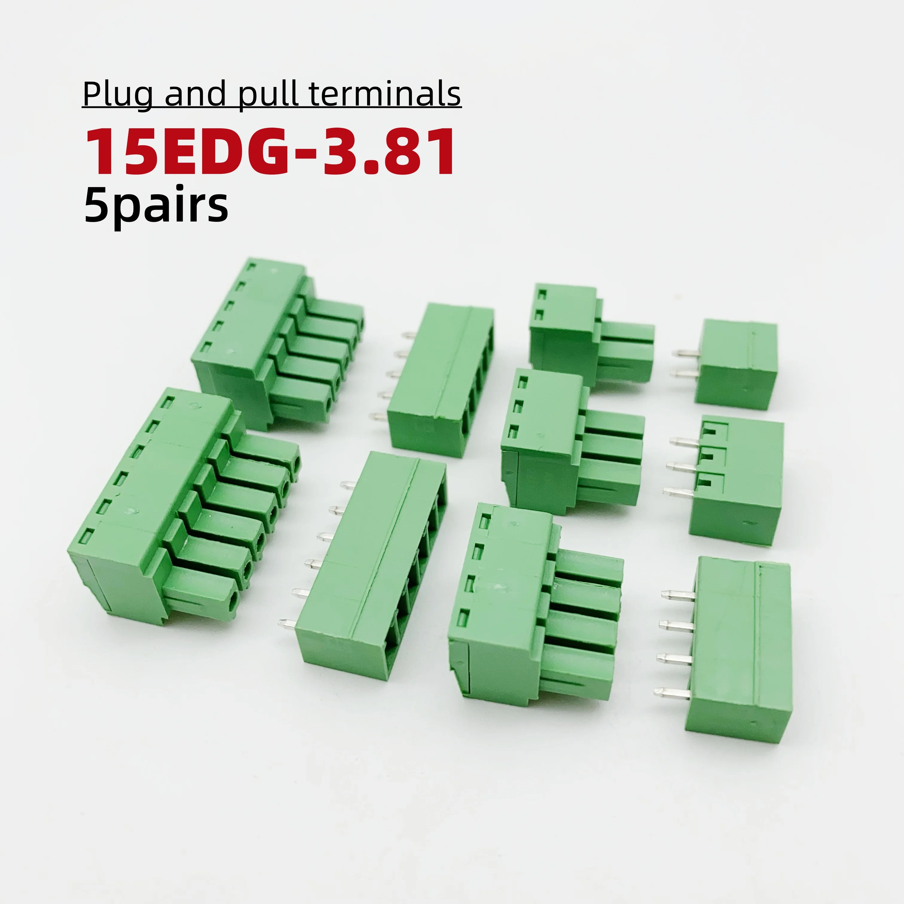 5Sets 2/3/4/5/6/7/8 Pin plug-in terminal 15EDG-3.81 connector PCB male and female socket straight pin