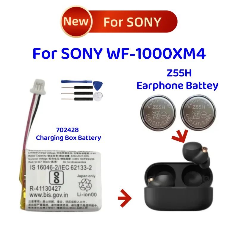 For ZeniPower Z55H 3.85V 75mAh 702428 Battery For SONY WF-1000XM4 1000XM4 XM4 Bluetooth Earbuds Headset Batteria+Free gift Tools