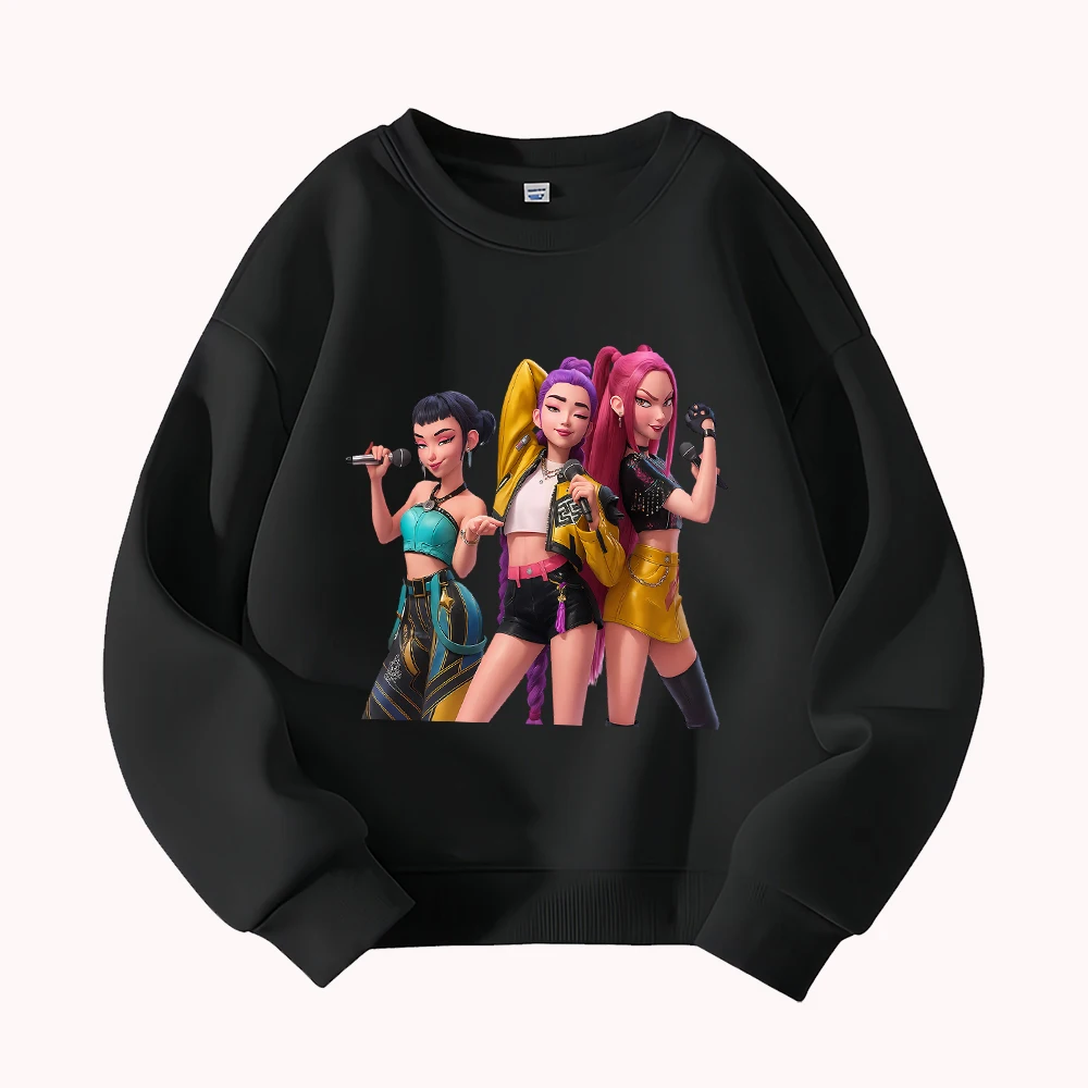 سويت شيرت نسائي كاجوال برقبة دائرية وأكمام طويلة وفضفاض من القطن بطباعة فرقة كارتونية