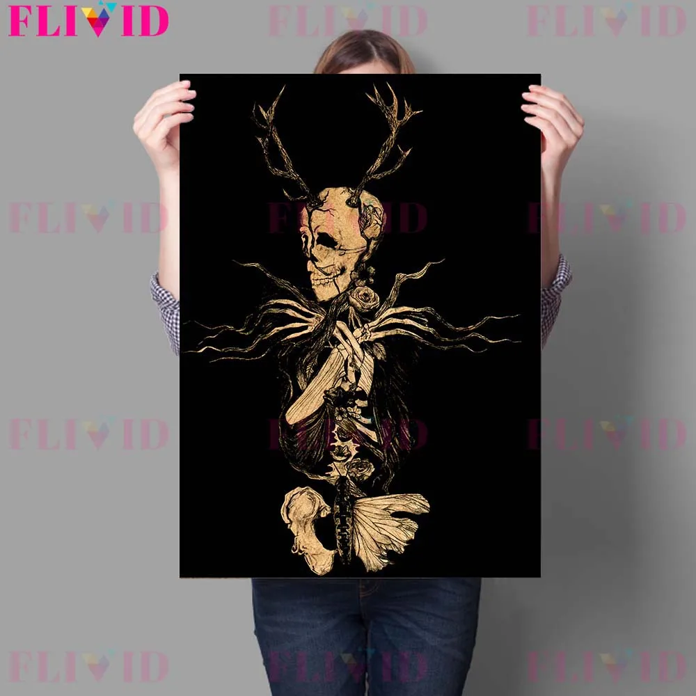 Baphomet Devil And Cernunnos Skeleton Vintage Wall Art Canvas Painting Pestilence And Despair Dark Death Art Poster Prints Decor image 5