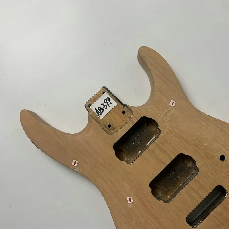 AB399 Natural Solid Wood ST Guitar Body 2 Humbucker Pickups Right Hand for DIY Replace Wood with Damages