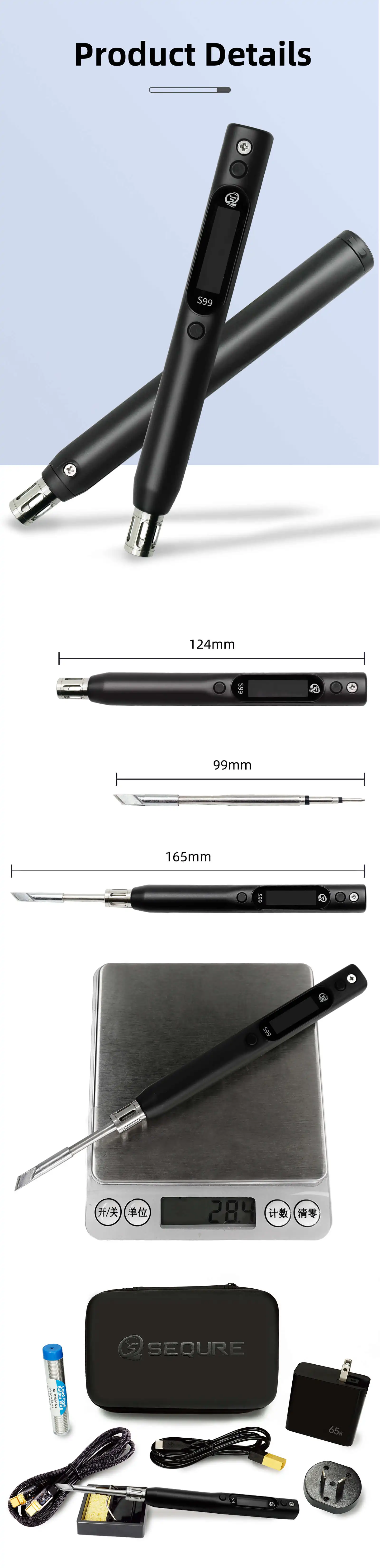 SEQURE S99 Repair Tool High Power 75W/150W Soldering Iron with C245 Tip Compatibility Anti-Static Welding Pen for Drone RC Model