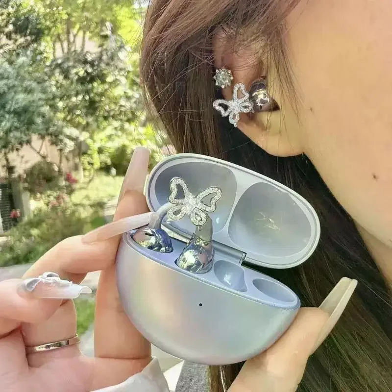 Butterfly Earphone Rhinestone Buckle Detachable Bluetooth Headset Clip Exquisite DIY Decoration Earphone Accessory