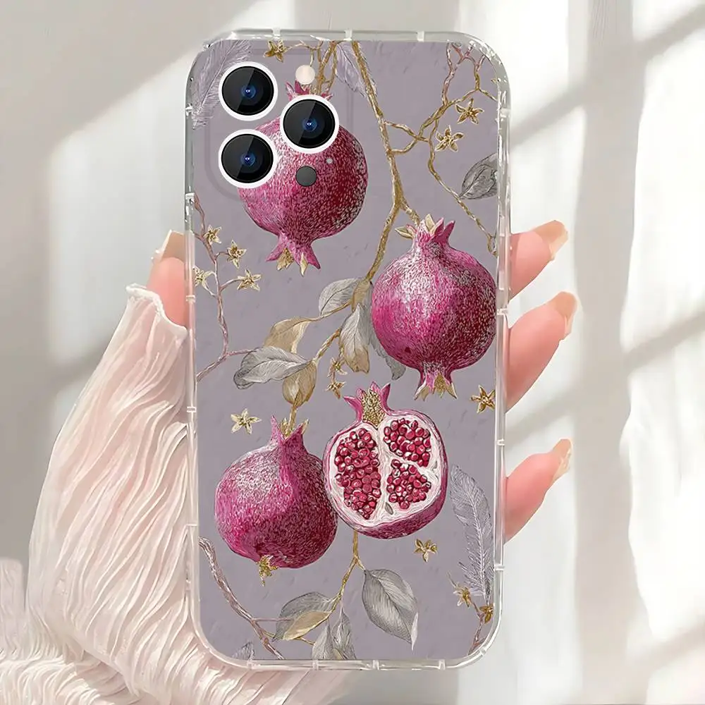 Red Fruit Pomegranate Phone Case For iPhone 17,16,15,14,13,12,11 Pro,Max,Plus,X,XS,XR,SE4,E Mini Transparent Soft Cover