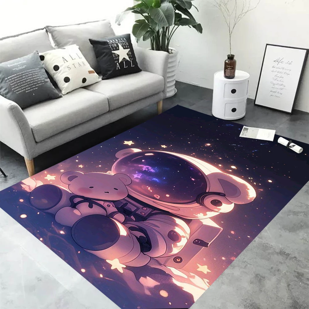 Cartoon-Astronauten-Flugzeug-Teppich für Wohnzimmer, Schlafzimmer, Sofa, Fußmatte, Deko, Spielbereich, Bodenmatte, Geschenk