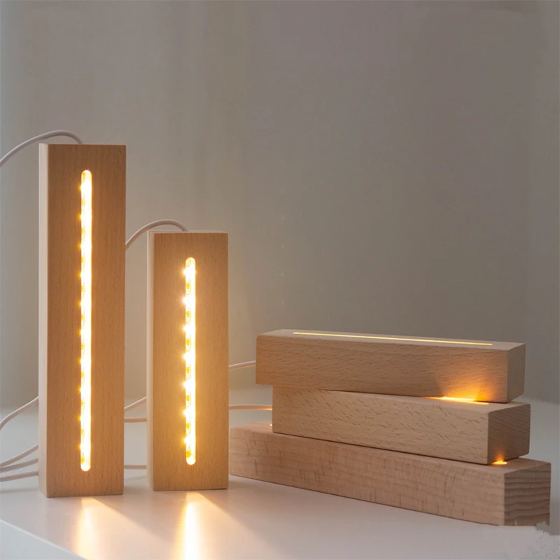 1,5 m Kabel USB Podstawa świetlna LED Drewno Ciepłe białe światło RGB do suszonych kwiatów Żywica Litera Lampki nocne Rzemiosło DIY socle lumineux