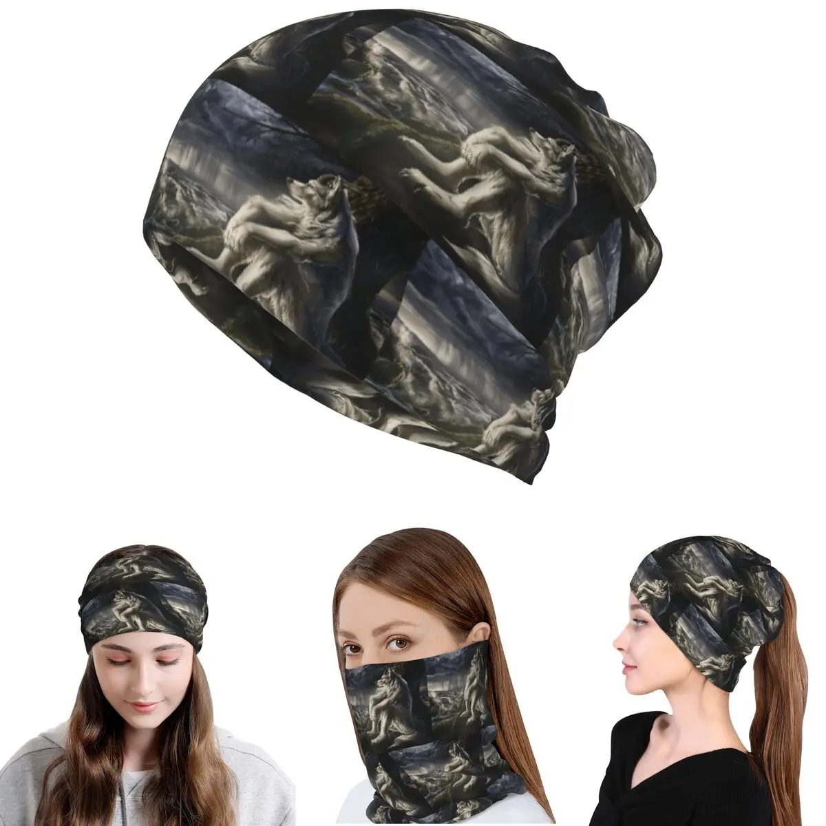 Emo White Wolf Sitting Sad Meme Bandana Halstuch, Gesichtsschal, multifunktionales Stirnband, Mütze für Männer und Frauen, winddicht