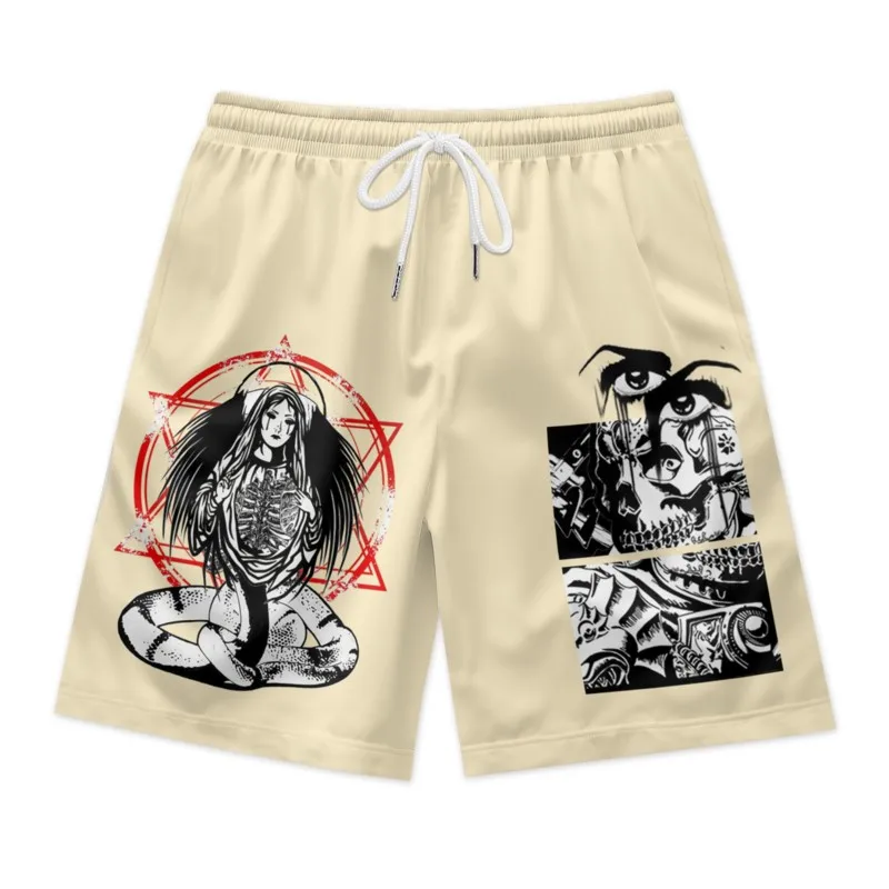 Snake Body Woman Print Men's Drawstring Waist Shorts Polyester Streetwear Sport Beach Shorts Clothing Bottoms