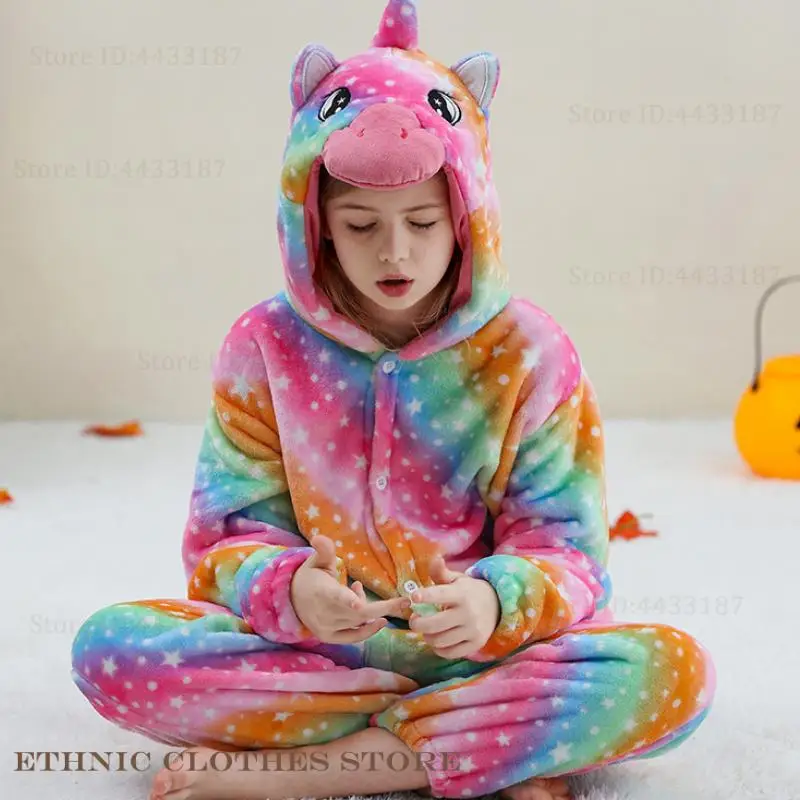 

Kids Flannel Pajama Jumpsuit Kigurumi Homewear Halloween Party Children's Cosplay Costume Cartoon Animal Stage Performance Suit
