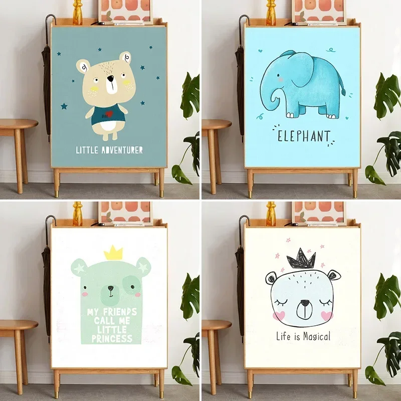 Cartoon Animal Cabinet Short Curtains Dustproof Half-curtain Kitchen Storage Shelf Wardrobe Cover Bear Elephant Door Curtain 1PC