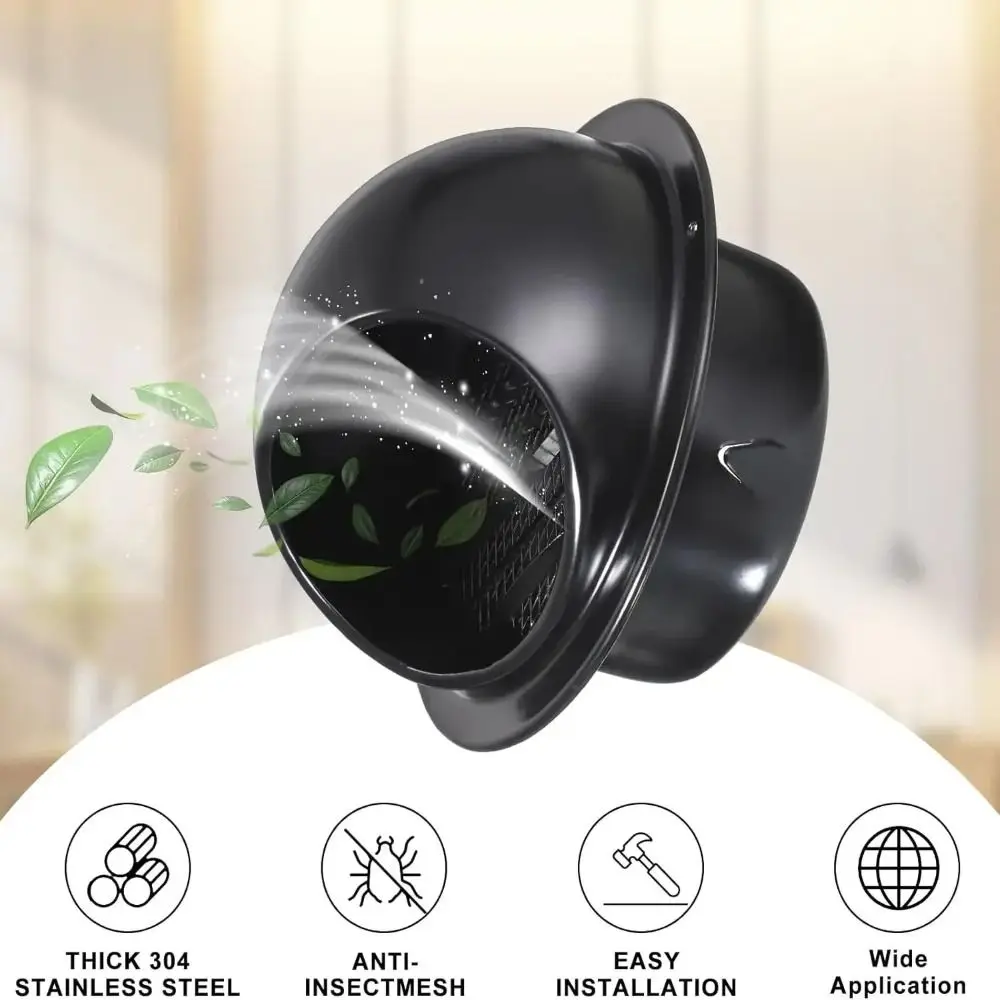 Stainless Steel Stainless Air Vent Cap Black Insect Screen Mesh Outdoor Flue Rain Cover Rainproof Windproof Anti-Rust Durable