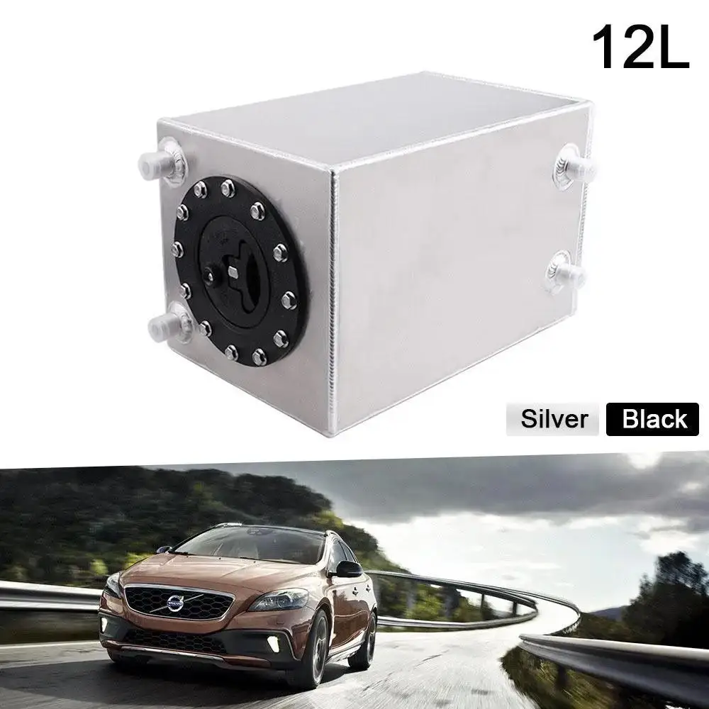 

12L Three-gallon Auxiliary Fuel Tank Aluminum Alloy Buffer Tank Mirror Polished Plastic Cover Rectangular Universal Fuel Tank