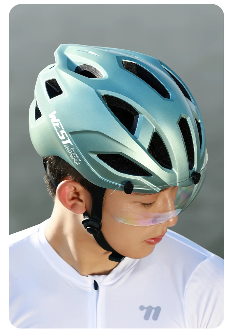 WEST BIKING Fahrradhelm mit magnetischem Visier, leichter Rennradhelm, 16 Belüftungsöffnungen, Insektenschutz, große Größe, Unisex, mehrfarbig – Detail 18