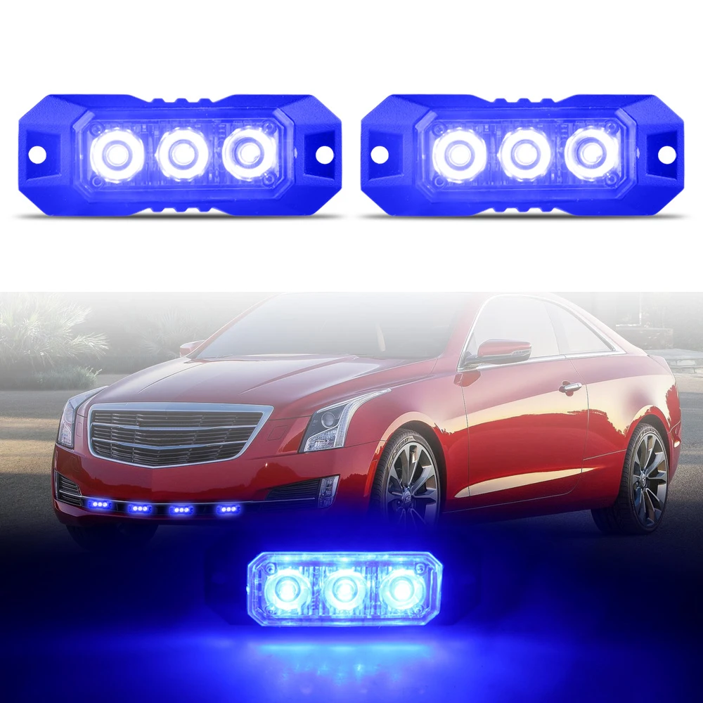 

2Pcs Car 3LED Warning Grill Breakdown Emergency Strobe Light Car Blue LED Beacon Light Used for Cars/Trucks/Trailers 12V-24V