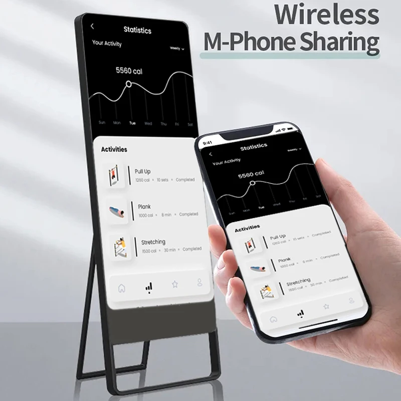 رائجة البيع مرآة تجريب ذكية المنزل الصالة الرياضية اليوغا شاشة تعمل باللمس شاشة الكريستال السائل أندرويد واي فاي التفاعلية ممارسة اللياقة البدنية التدريب مرآة f