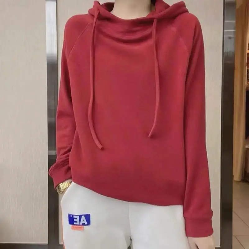 

Autumn Winter New Fashion Hoodies Long Sleeve Solid Drawstring T-Shirts Women's Clothing Casual Loose All-match Korean Chic Tops
