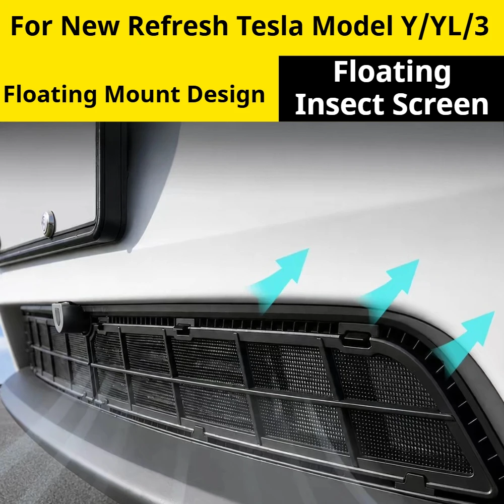 For New Refresh Tesla Model Y/YL/3 Floating Insect Screen, Quick Release Air Intake Grille Cover, Front Mesh Accessories