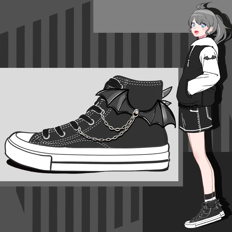 Amy and Michael Original Design Hand Made High Top Canvas Shoes Black Punk Gothic Women Sneakers Girls Students Casual Plimsolls