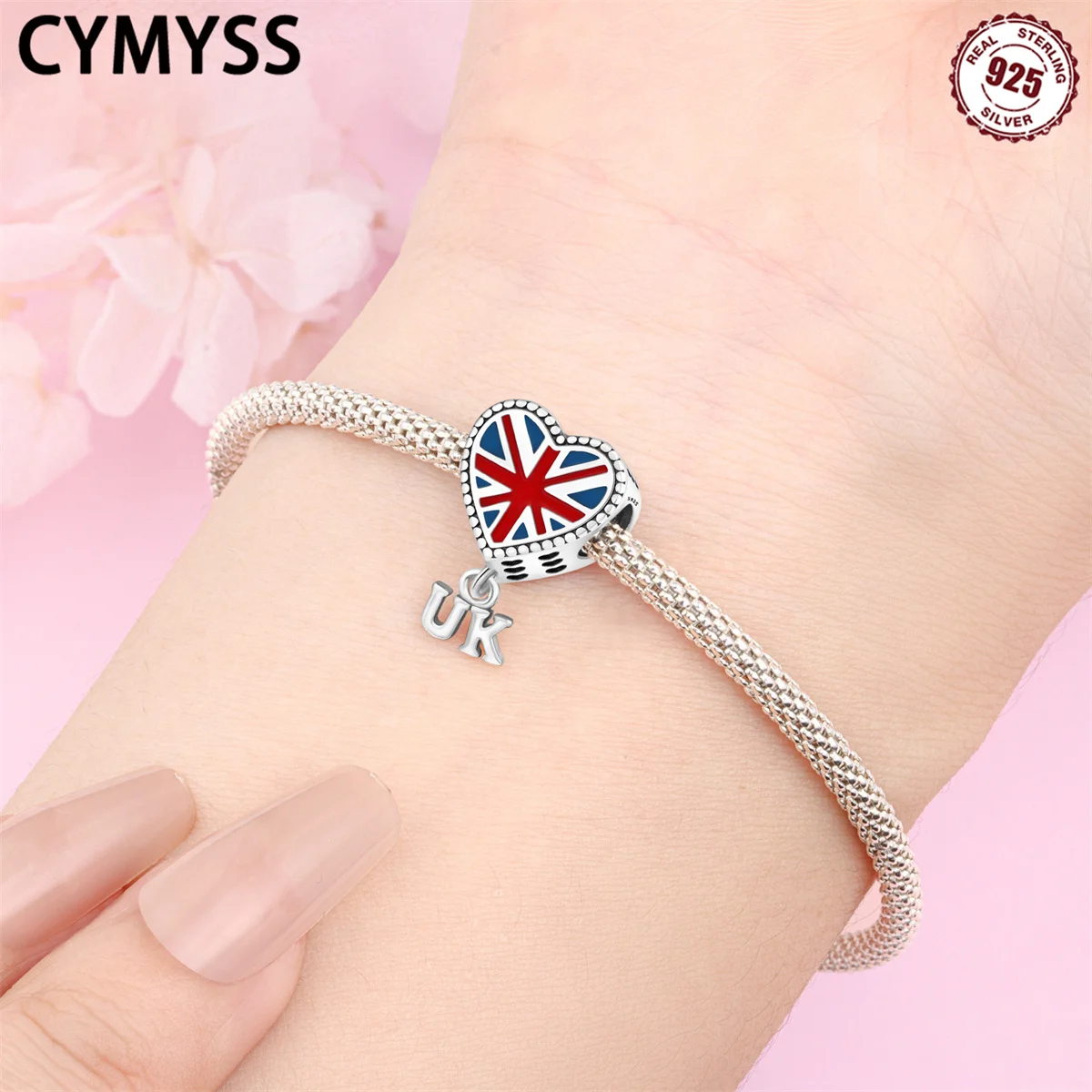 

CYMYSS 925 Sterling Silver British Flag Pendant jewelry, Suitable For women, DIY Beaded pendant, Exquisite Jewelry Accessories