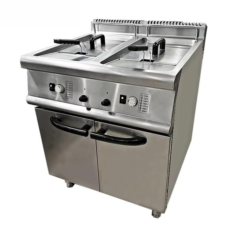 

Professional Kitchen Equipment Manufacturer Gas Double Tank Fryers Stainless Steel Deep Fryer Machine With A Cabinet