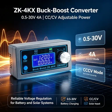 0.5-30V 4A DC-DC Buck Boost Module ZK-4KX, CC CV Adjustable for Solar Battery Charging