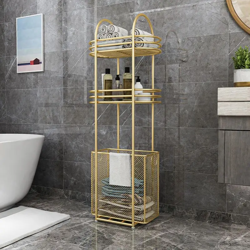 

Nordic light luxury bathroom rack floor towel towel rack without punching, bathroom bathtub side dirty clothes basket rack